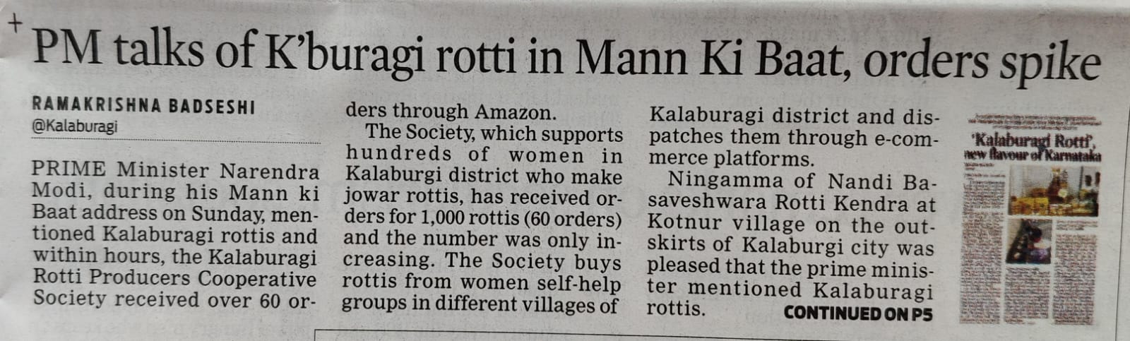 PM Modi talks of Kalaburagi rotti in Mann Ki Baat